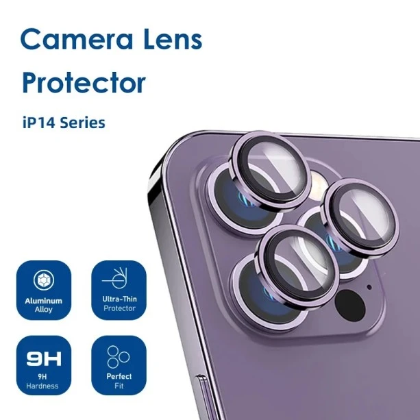 Metal Ring Camera Lens Screen Protector Tempered Glass for iPhone Deep Purple - Set of 2/3