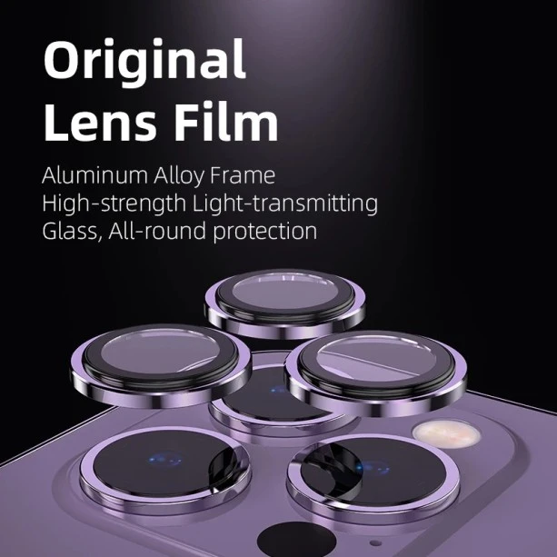 Metal Ring Camera Lens Screen Protector Tempered Glass for iPhone Deep Purple - Set of 2/3