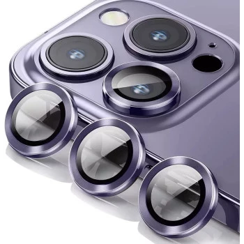 Metal Ring Camera Lens Screen Protector Tempered Glass for iPhone Deep Purple - Set of 2/3