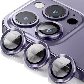 Metal Ring Camera Lens Screen Protector Tempered Glass for iPhone Deep Purple - Set of 2/3