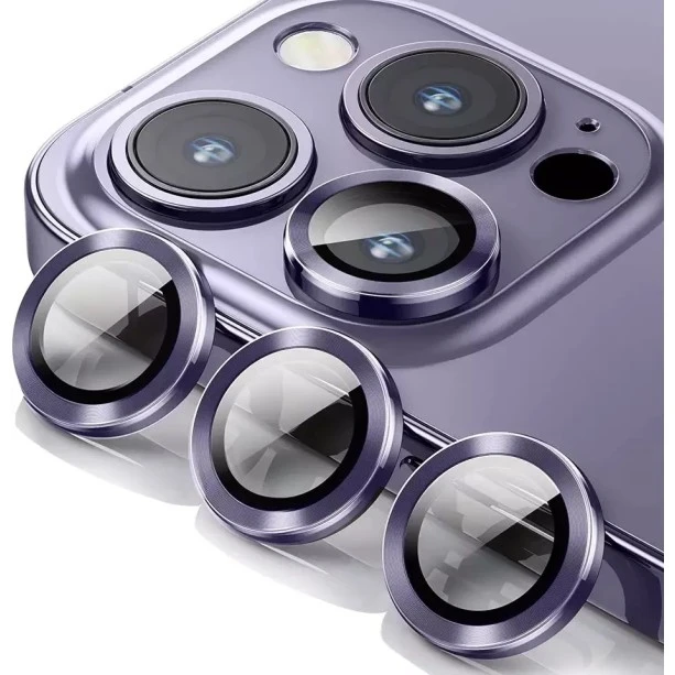 Metal Ring Camera Lens Screen Protector Tempered Glass for iPhone Deep Purple - Set of 2/3