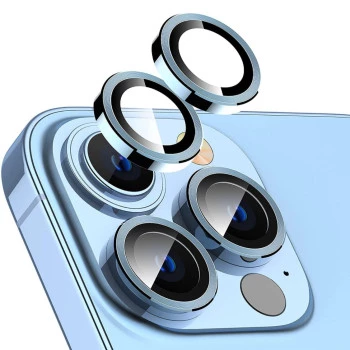 Metal Ring Camera Lens Screen Protector Tempered Glass for iPhone Sierra Blue - Set of 2/3