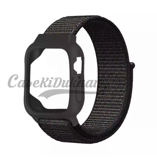 iWatch Silicon Case With Nylon Velcro Strap Compatible With Apple iWatch Series Ultra/8/Se/7/6/5/4/3/2/1 Size 38mm / 40mm / 41mm Black White