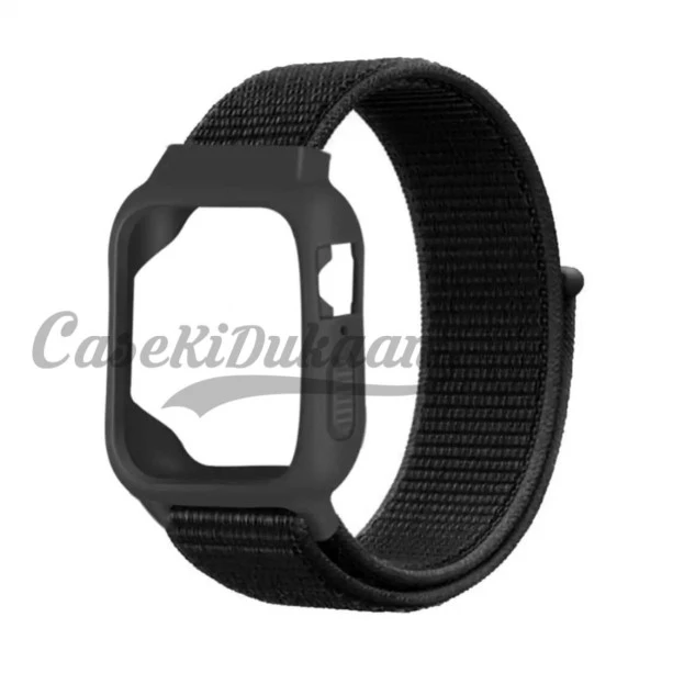 iWatch Silicon Case With Nylon Velcro Strap Compatible With Apple iWatch Series Ultra/8/Se/7/6/5/4/3/2/1 Size 38mm / 40mm / 41mm Black