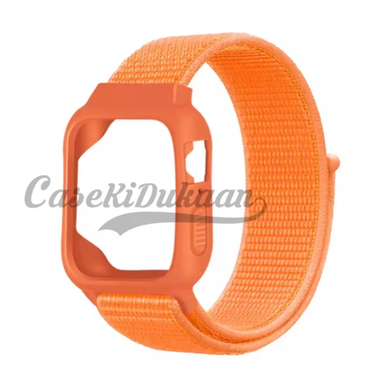 iWatch Silicon Case With Nylon Velcro Strap Compatible With Apple iWatch Series Ultra/8/Se/7/6/5/4/3/2/1 Size 38mm / 40mm / 41mm  Orange