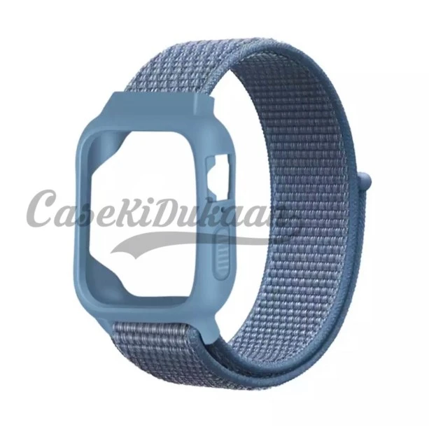 iWatch Silicon Case With Nylon Velcro Strap Compatible With Apple iWatch Series 1-2-3-4-5-6-SE-Ultra-8 Size 42mm / 44mm / 45mm / 49mm Sky Blue