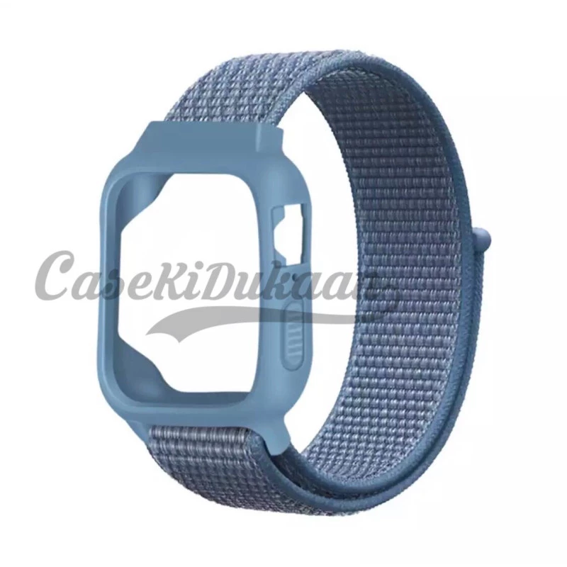 iWatch Silicon Case With Nylon Velcro Strap Compatible With Apple iWatch Series 1-2-3-4-5-6-SE-Ultra-8 Size 38mm / 40mm / 41mm Sky Blue