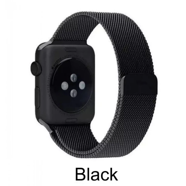 CaseKiDukaan Stainless Steel Milanese Loop Strap with Magnetic Lock Buckle Wrist Band for Apple Watch Series Ultra/8/Se/7/6/5/4/3/2/1 Size 38/40/41mm-  Black