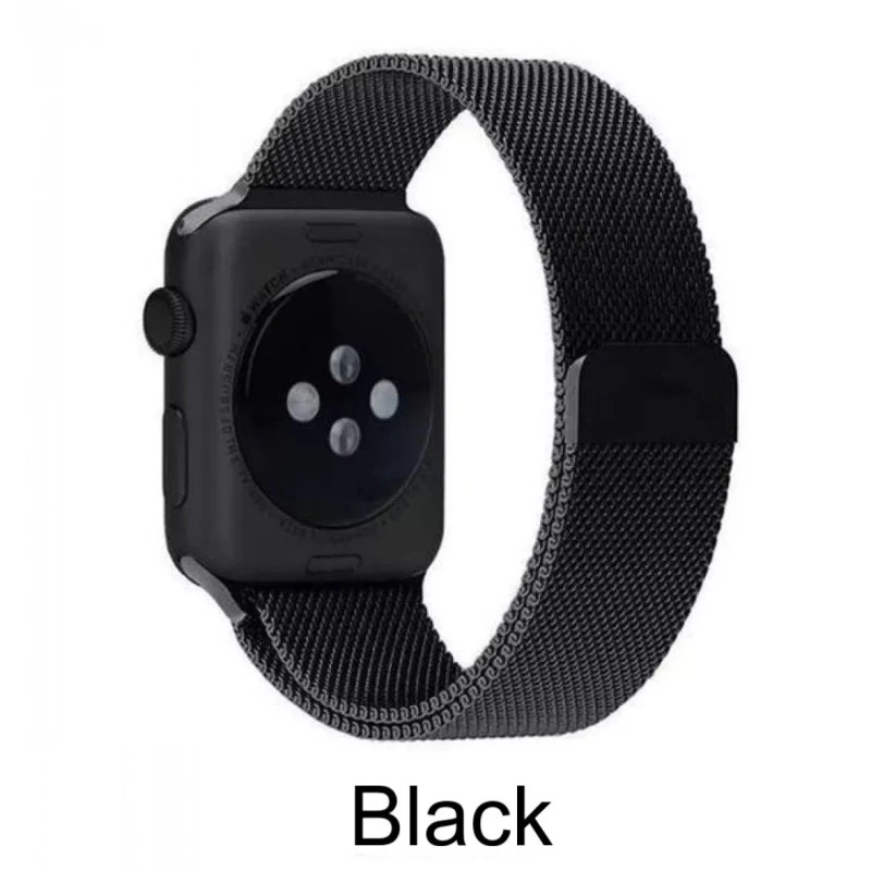 CaseKiDukaan Stainless Steel Milanese Loop Strap with Magnetic Lock Buckle Wrist Band for Apple Watch Series Ultra/8/Se/7/6/5/4/3/2/1 Size 38/40/41mm-  Black