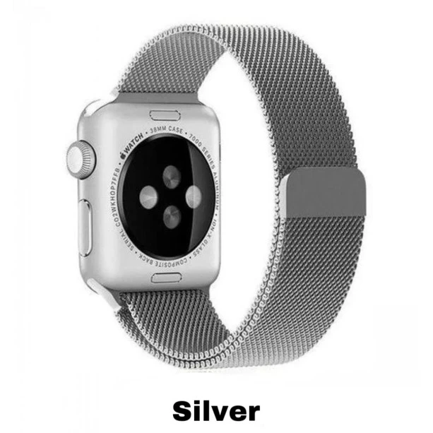 CaseKiDukaan Stainless Steel Milanese Loop Strap with Magnetic Lock Buckle Wrist Band for Apple Watch Series Ultra/8/Se/7/6/5/4/3/2/1 Size 38/40/41mm  Silver