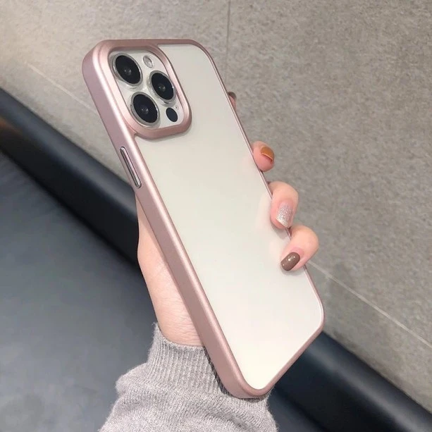 Metallic Pink bumper transparent shockproof case for iPhone 12 pro max camera protection cover