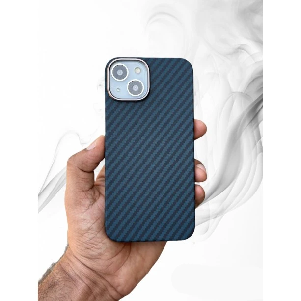 Carbon Fibre Texture Case For iPhone 13 - Blue