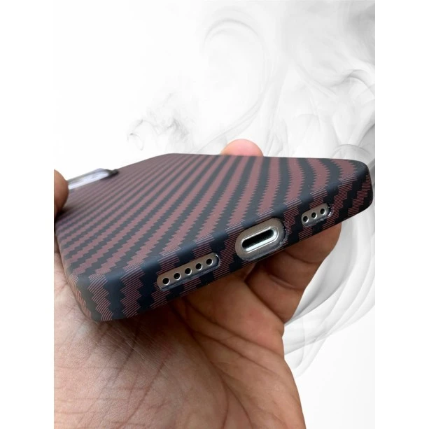 Carbon Fibre Texture Case For iPhone 13 - Red