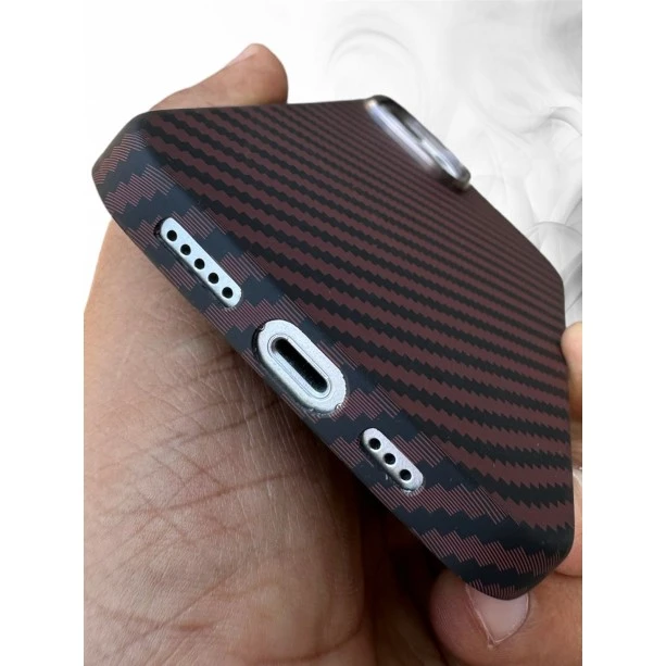 Carbon Fibre Texture Case For iPhone 13 - Red