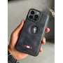 Blue Leather Case For iPhone 14 Pro With Microfiber Interior