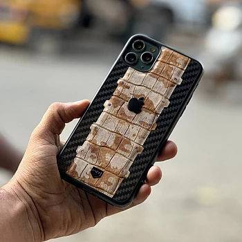 Black Brown Carbon Fibre Designer Leather Case for iPhone