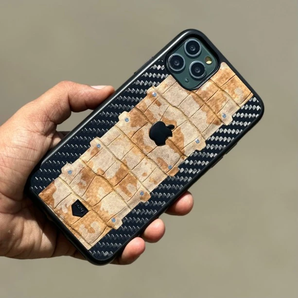 Black Brown Carbon Fibre Designer Leather Case for iPhone