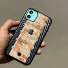 Black Brown Carbon Fibre Designer Leather Case for iPhone