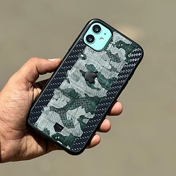 Black Green Carbon Fibre Designer Leather Case for iPhone