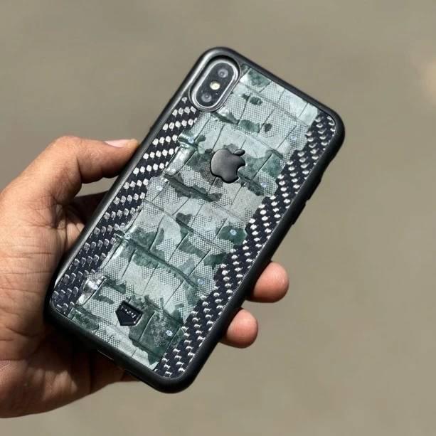 Black Green Carbon Fibre Designer Leather Case for iPhone