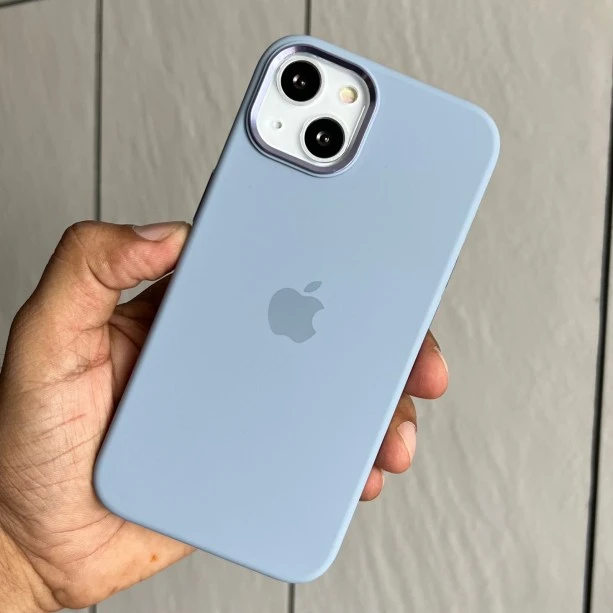 Silicon case with metal buttons for iPhone 13 ice blue