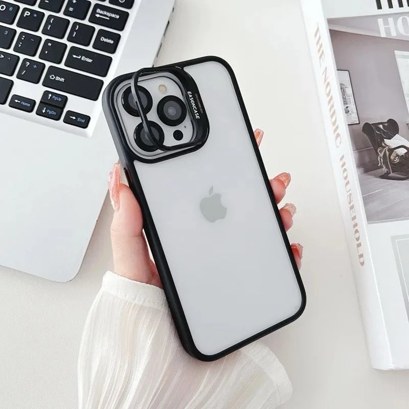 Premium iPhone 14 Pro Cover with Metal Stand, Camera Lens Protector, and Shockproof Design -  Black