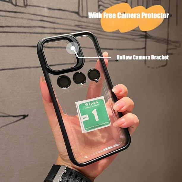 Premium iPhone 14 Pro Cover with Metal Stand, Camera Lens Protector, and Shockproof Design -  Black