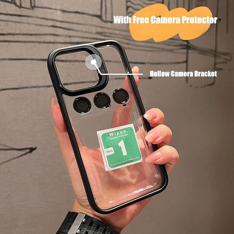Premium iPhone 14 Pro Cover with Metal Stand, Camera Lens Protector, and Shockproof Design -  Black