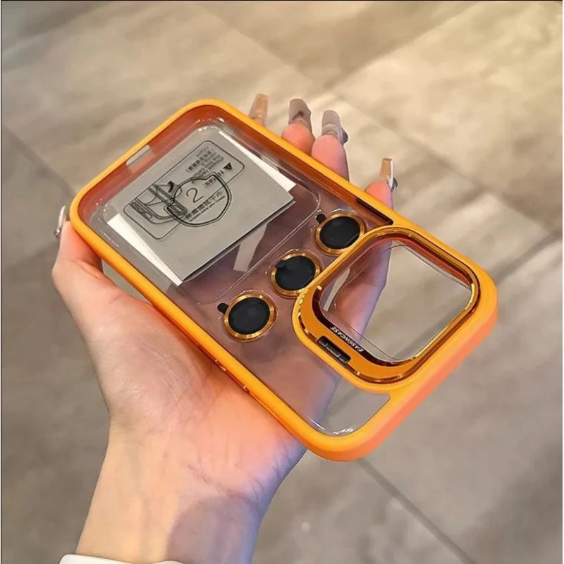 Premium iPhone 15 Plus Cover with Metal Stand, Camera Lens Protector, and Shockproof Design - Orange