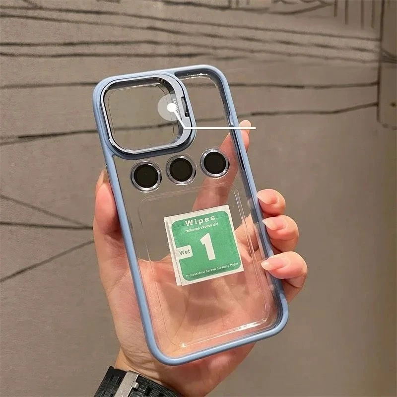Premium iPhone 13 Pro  Cover with Metal Stand, Camera Lens Protector, and Shockproof Design -  Sierra Blue