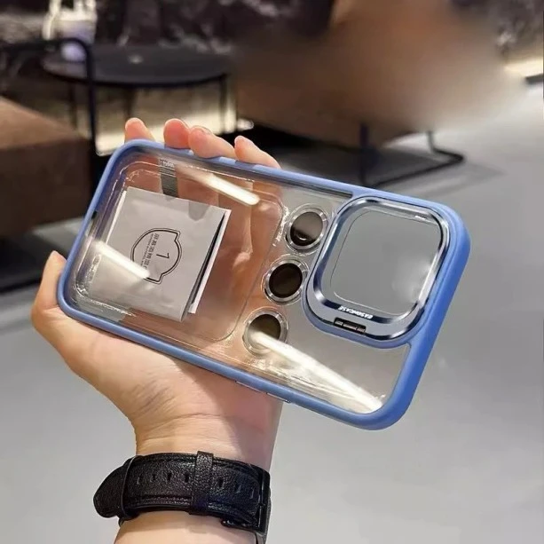 Premium iPhone 13 Pro  Cover with Metal Stand, Camera Lens Protector, and Shockproof Design -  Sierra Blue