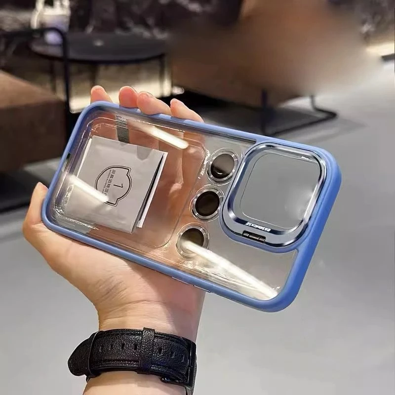 Premium iPhone 13 Pro  Cover with Metal Stand, Camera Lens Protector, and Shockproof Design -  Sierra Blue