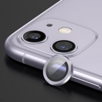 Metal Ring Camera Lens Screen Protector Tempered Glass for iPhone Lavender - Set of 2/3