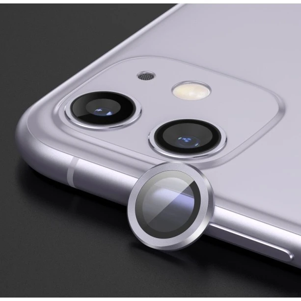 Metal Ring Camera Lens Screen Protector Tempered Glass for iPhone Lavender - Set of 2/3