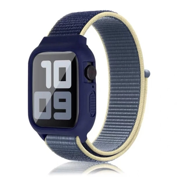 iWatch Silicon Case With Nylon Velcro Strap Compatible With Apple iWatch Series Ultra/8/Se/7/6/5/4/3/2/1 Size 38mm / 40mm / 41mm Dark Blue