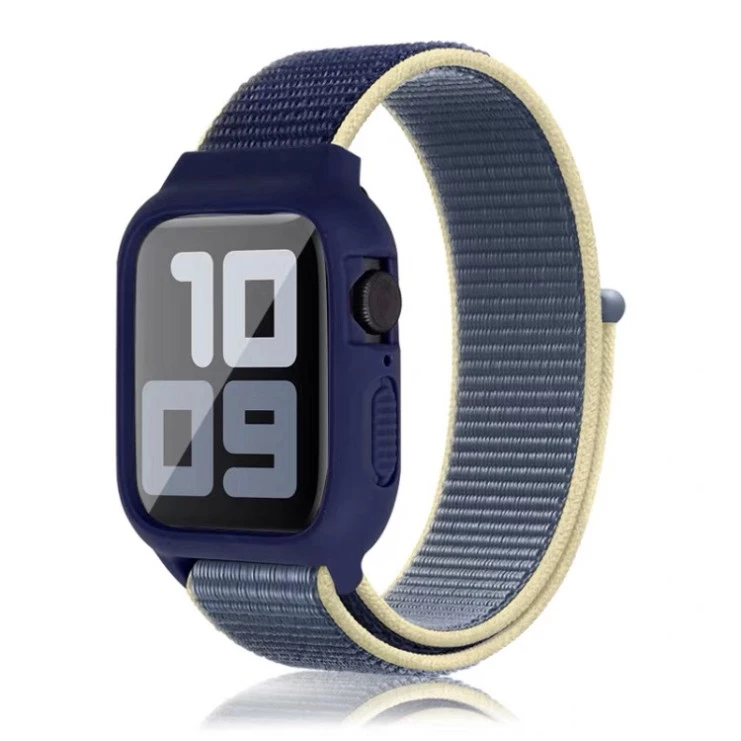 iWatch Silicon Case With Nylon Velcro Strap Compatible With Apple iWatch Series Ultra/8/Se/7/6/5/4/3/2/1 Size 38mm / 40mm / 41mm Dark Blue