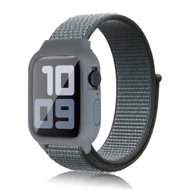 iWatch Silicon Case With Nylon Velcro Strap Compatible With Apple iWatch Series Ultra/8/Se/7/6/5/4/3/2/1 Size 38mm/40mm/41mm  Gray Blue
