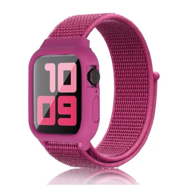 iWatch Silicon Case With Nylon Velcro Strap Compatible With Apple iWatch Series Ultra/8/Se/7/6/5/4/3/2/1 Size 38/40/41mm  Purple