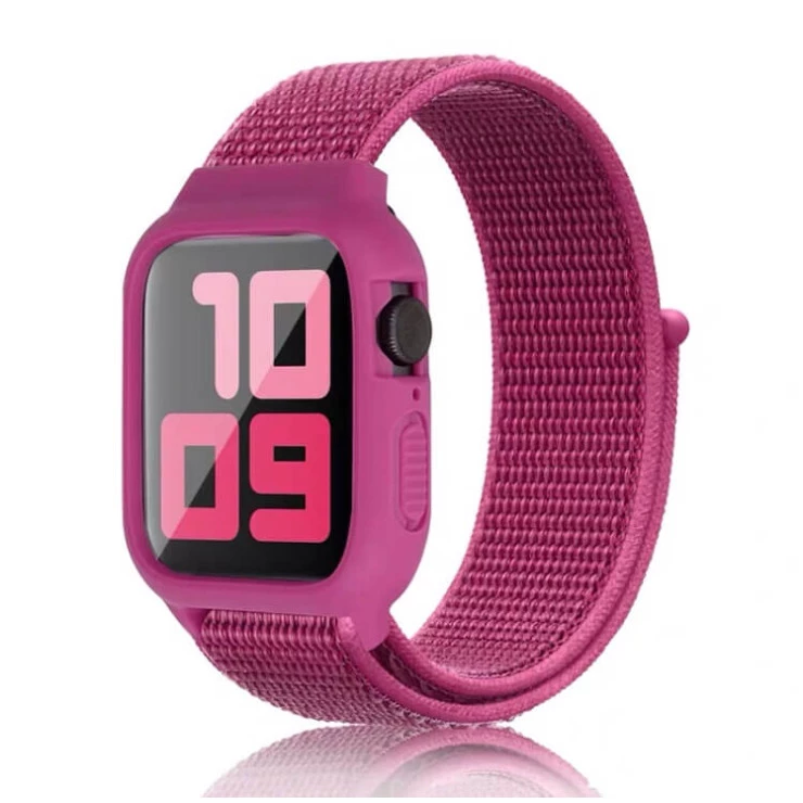 iWatch Silicon Case With Nylon Velcro Strap Compatible With Apple iWatch Series Ultra/8/Se/7/6/5/4/3/2/1 Size 42mm / 44mm / 45mm / 49mm  Purple
