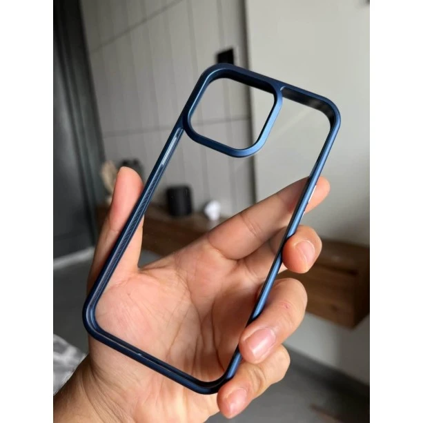 Metallic Blue bumper transparent shockproof case for iPhone 13 pro camera protection cover