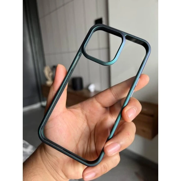 Metallic Green bumper transparent shockproof case for iPhone 13 pro max camera protection cover