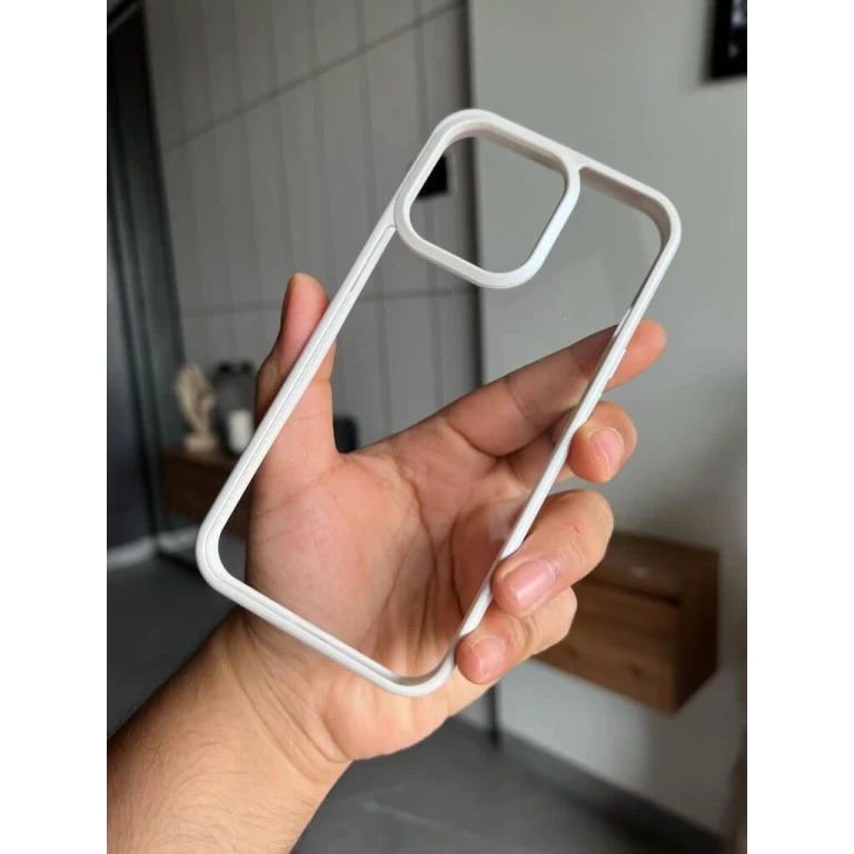 Metallic White bumper transparent shockproof case for iPhone 13 pro camera protection cover