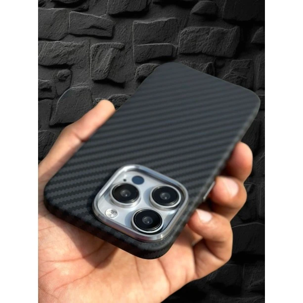Carbon Fibre Texture Case For iPhone 15 Pro - Black