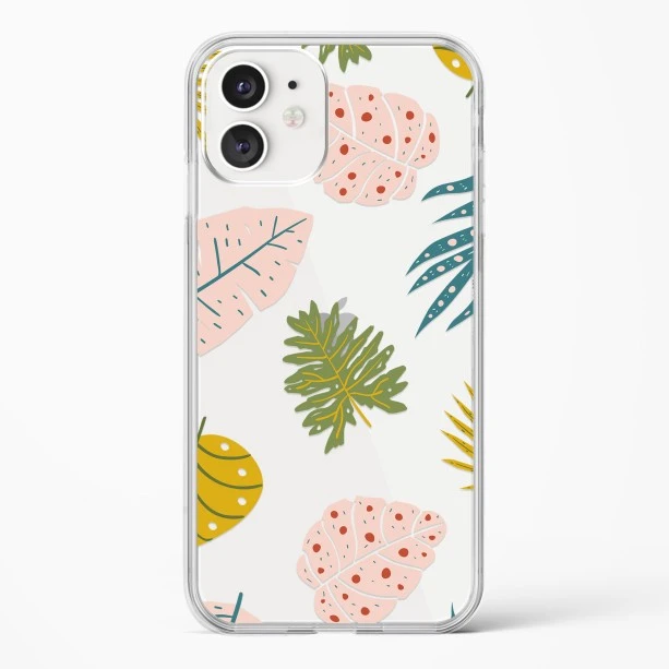 iPhone 12 Crystal Clear Transparent Back Cover with Colourful Leaf Floral Design