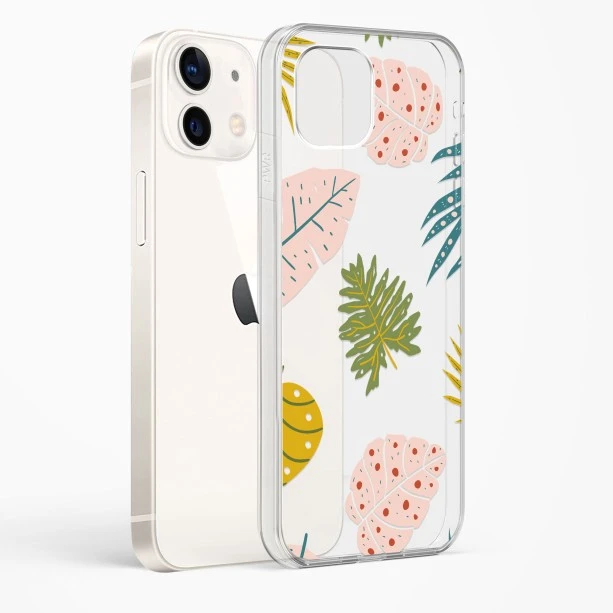 iPhone 12 Crystal Clear Transparent Back Cover with Colourful Leaf Floral Design