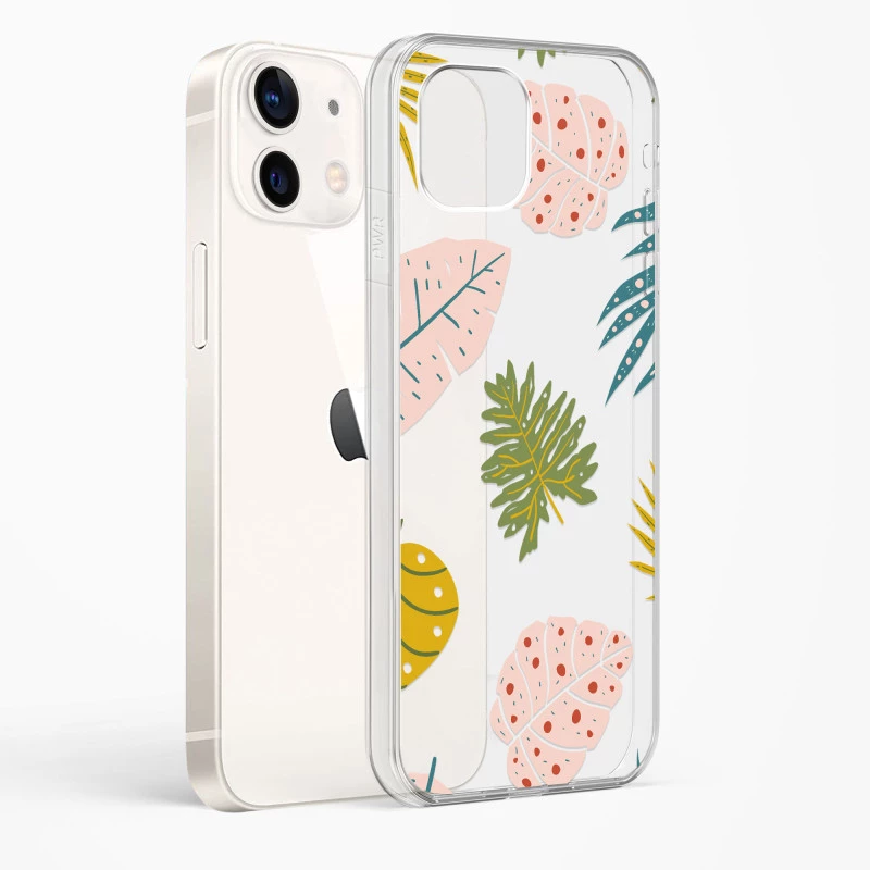 iPhone 12 Crystal Clear Transparent Back Cover with Colourful Leaf Floral Design