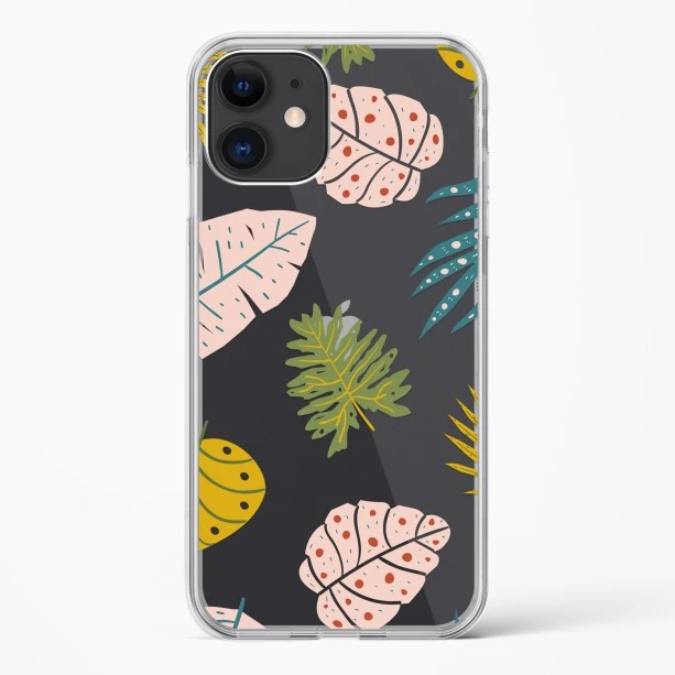 iPhone 12 Crystal Clear Transparent Back Cover with Colourful Leaf Floral Design