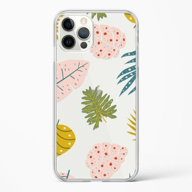 iPhone 12 Pro Crystal Clear Transparent Back Cover with Colourful Leaf Floral Design