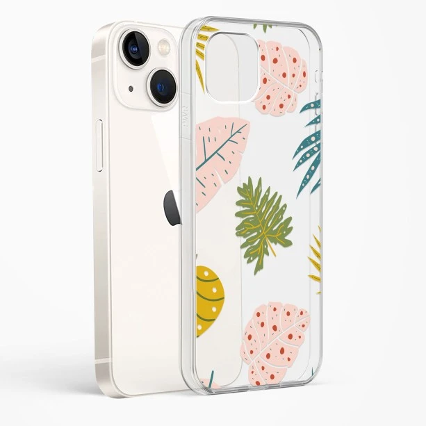 iPhone 13 Crystal Clear Transparent Back Cover with Colourful Leaf Floral Design