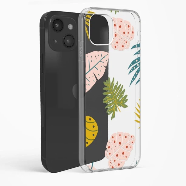 iPhone 13 Crystal Clear Transparent Back Cover with Colourful Leaf Floral Design